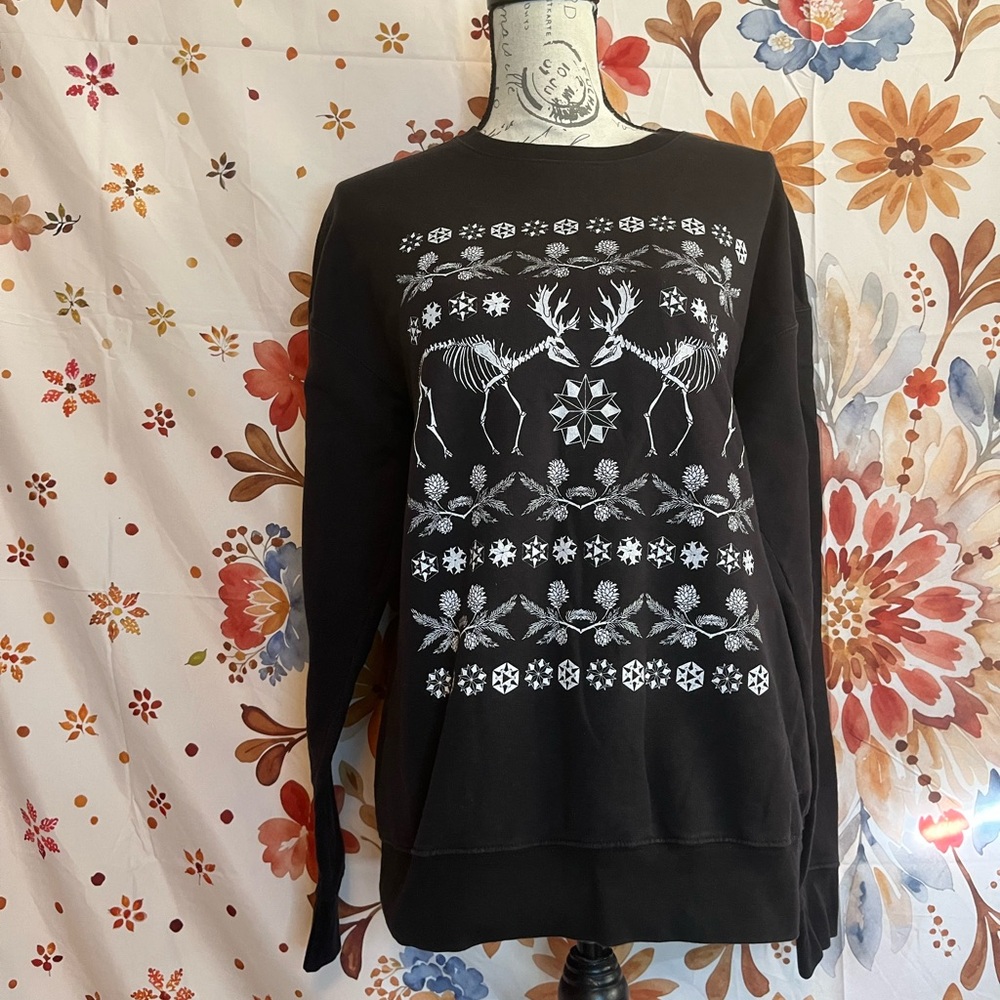 Norse Skeleton M Deer Black White Ugly Christmas Fall Winter Xmas Sweatshirt